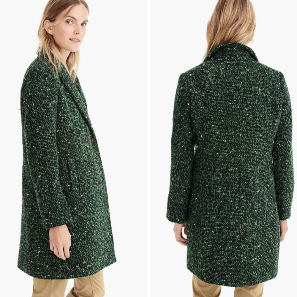 J. Crew Green Daphne Tweed Topcoat Coat Size 0 XS - Picture 3 of 15